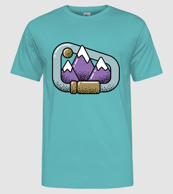 Carabină de alpinist model turcoaz pe tricou