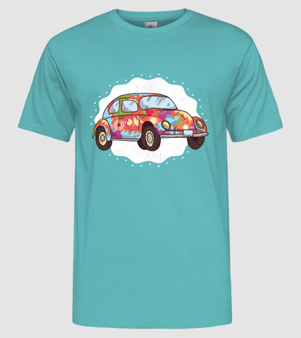 Hippy Beetle Volkswagen model turcoaz pe tricou