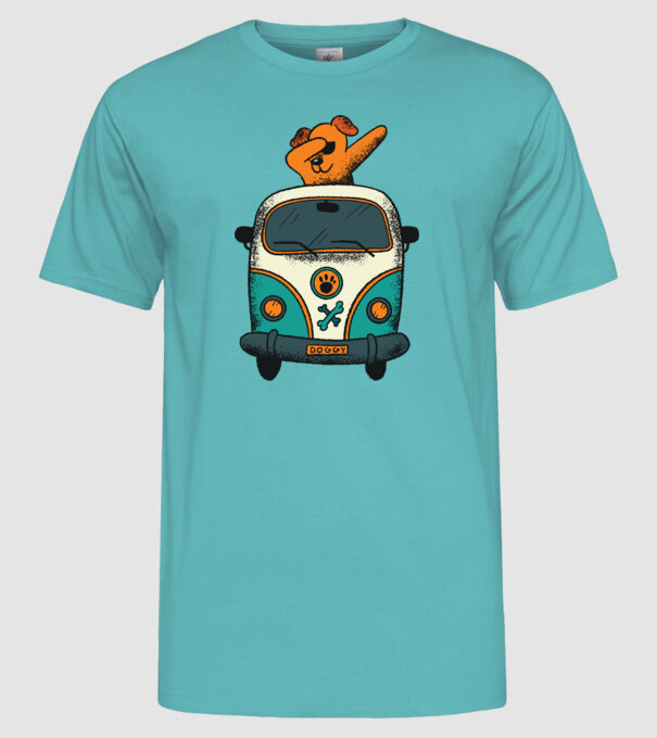 Microbuz Hippi Câine DAB model turcoaz pe tricou