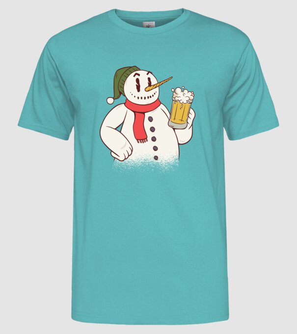 Om de zăpadă cu bere model turcoaz pe tricou