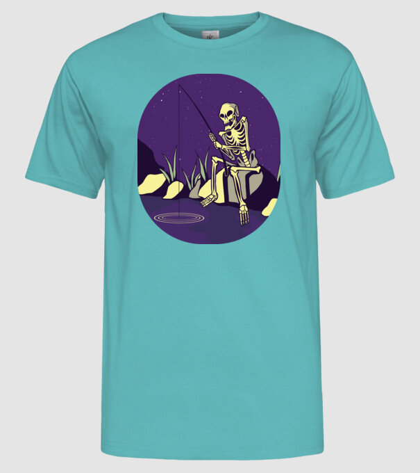 Schelet pescar model turcoaz pe tricou