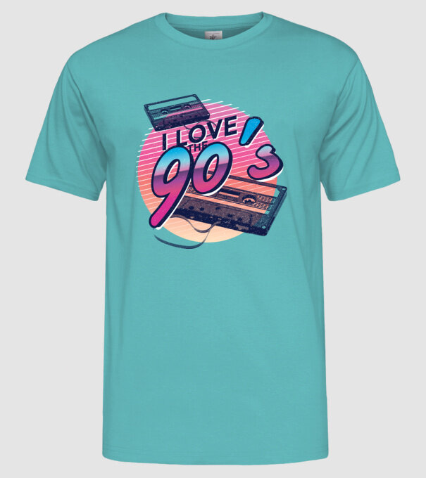 I love the 90s Casetă model turcoaz pe tricou