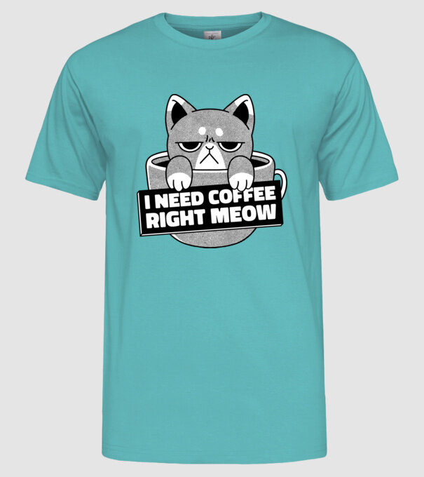 I need Coffee Right Meow model turcoaz pe tricou