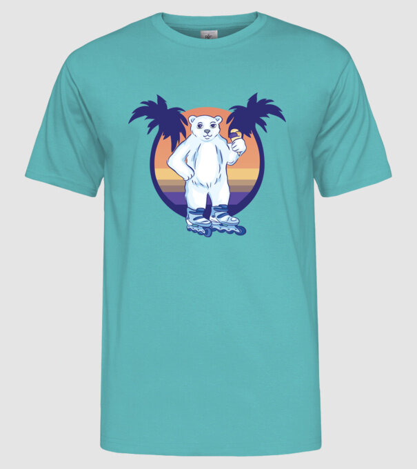 Urs polar cu patine cu rotile model turcoaz pe tricou