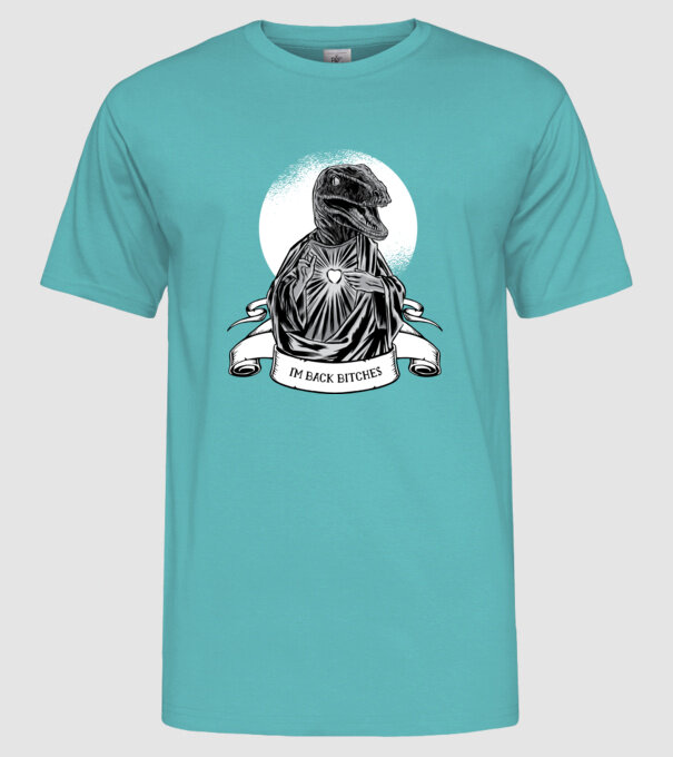 Iisus Raptor Dinozaur model turcoaz pe tricou
