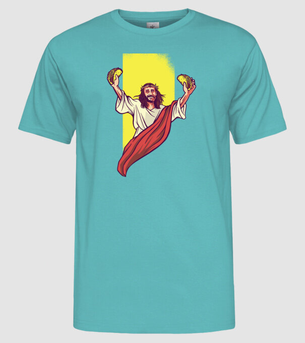 Isus cu Taco tricou amuzant model turcoaz pe tricou