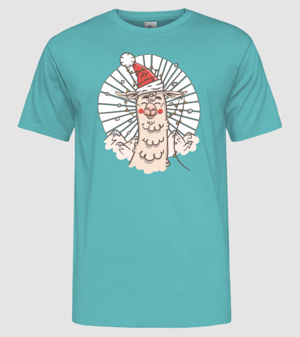 Llama de Crăciun model turcoaz pe tricou