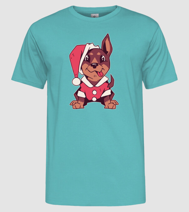 Teckel de Crăciun model turcoaz pe tricou