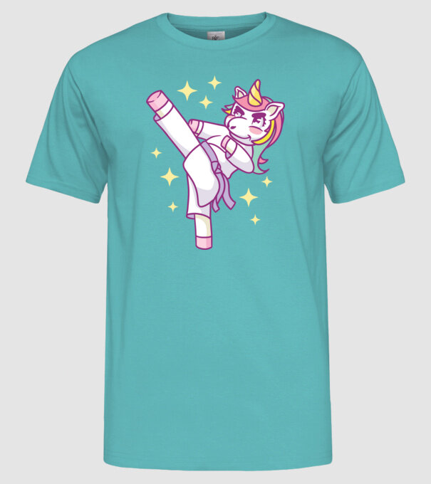 Karate unicorn model turcoaz pe tricou