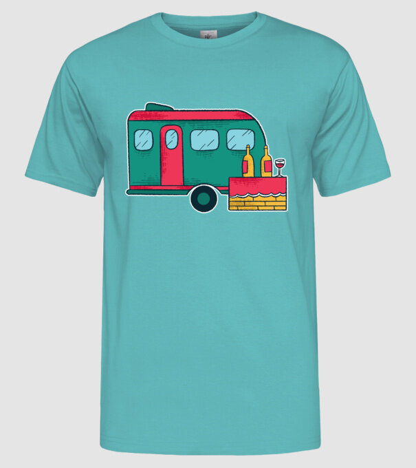 Autorulotă Camping model turcoaz pe tricou