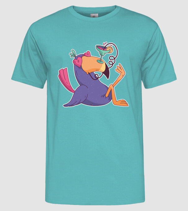 Toucan cu cocktail model turcoaz pe tricou