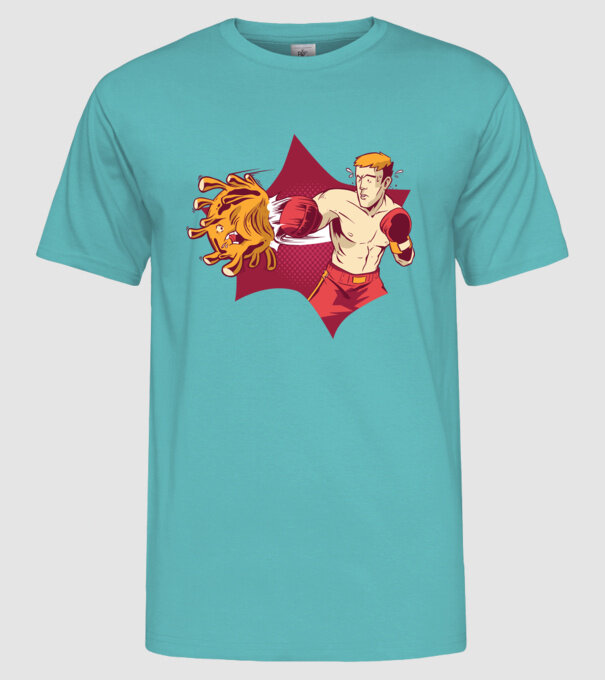 Coronavirus KO - Box model turcoaz pe tricou
