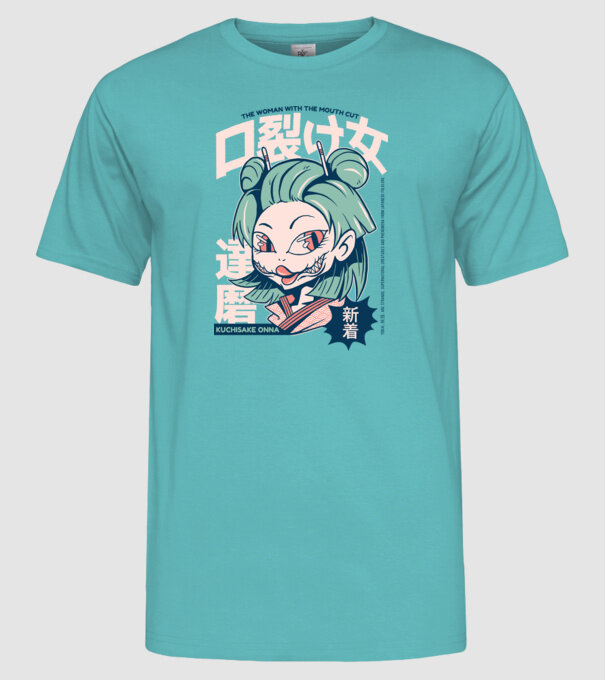 Kuchisake Onna Yokai Anime model turcoaz pe tricou