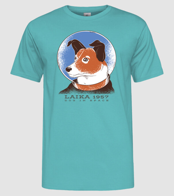 Laika 1957 - Câine în spațiu model turcoaz pe tricou