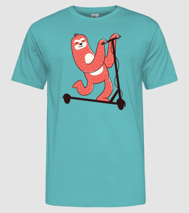 Leneș pe trotinetă model turcoaz pe tricou