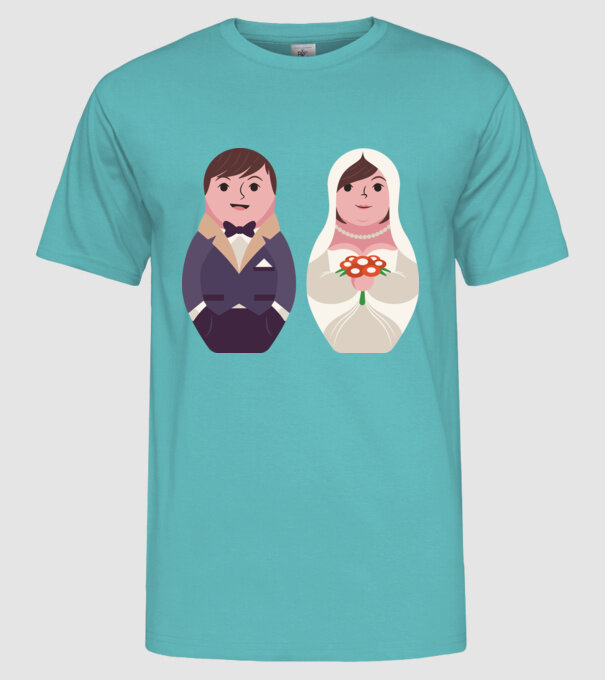 Matrioșka Căsătorie model turcoaz pe tricou