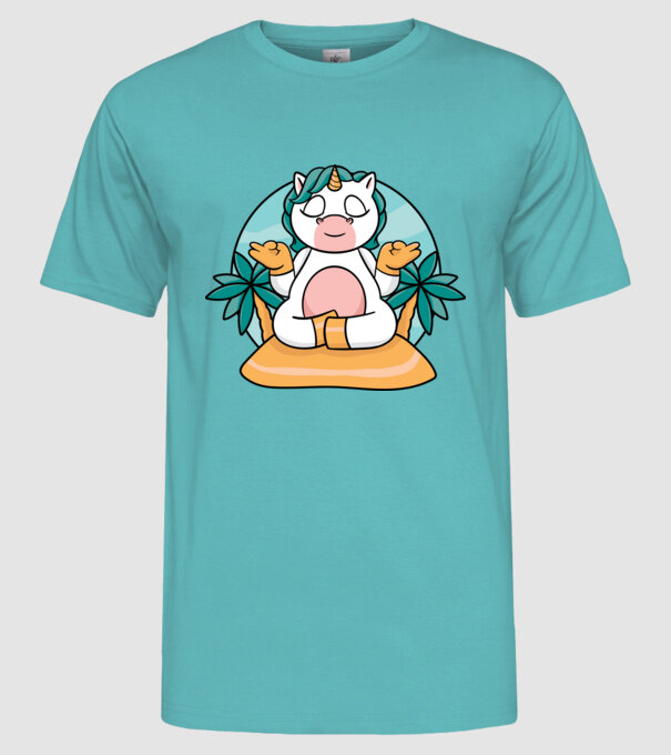 Unicornul meditator model turcoaz pe tricou