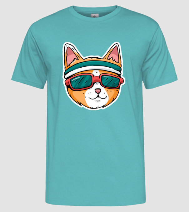 Pisică Cool model turcoaz pe tricou