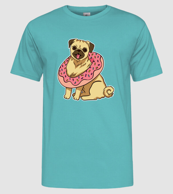 Mops cu gogoașă la gât model turcoaz pe tricou