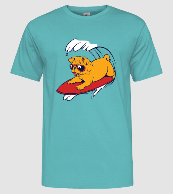 Mops Surf model turcoaz pe tricou