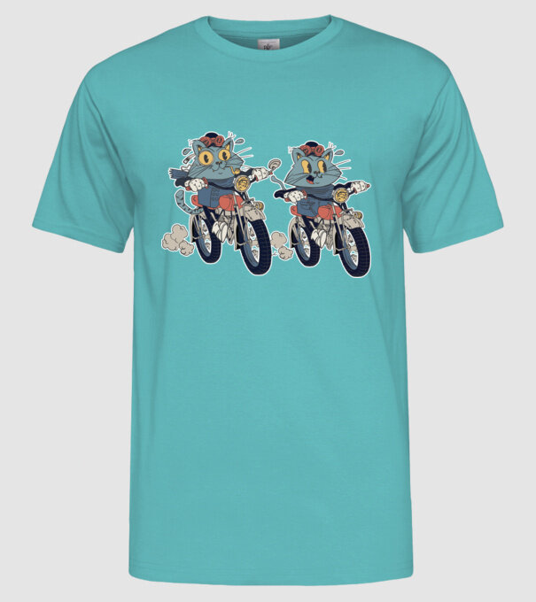 Pisicuțe motocicliste model turcoaz pe tricou