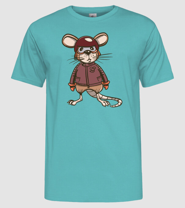 Șobolan motociclist model turcoaz pe tricou