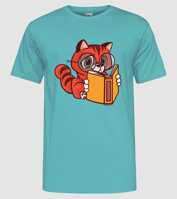 Pisică cititoare model turcoaz pe tricou