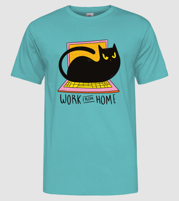 Home offfice cu pisică model turcoaz pe tricou