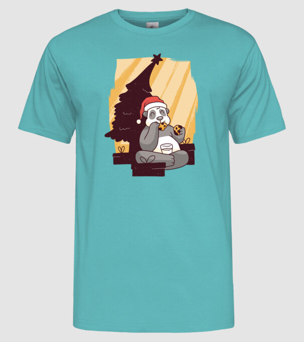 Panda mâncând prăjituri tricou Crăciun model turcoaz pe tricou