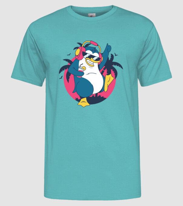 Pinguin de Petrecere model turcoaz pe tricou