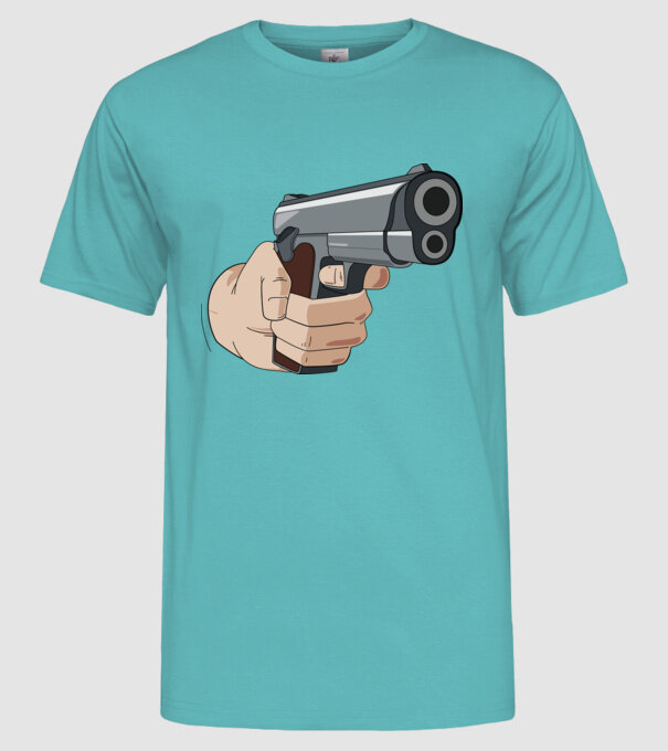 Pistol model turcoaz pe tricou