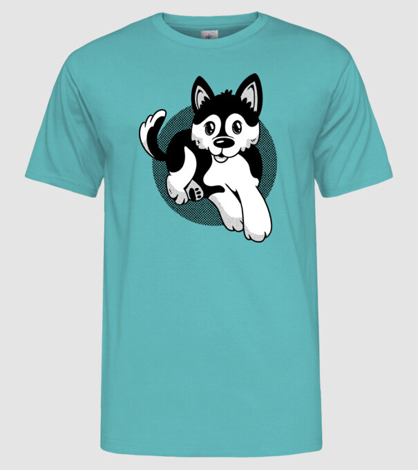 Câine Pomsky model turcoaz pe tricou