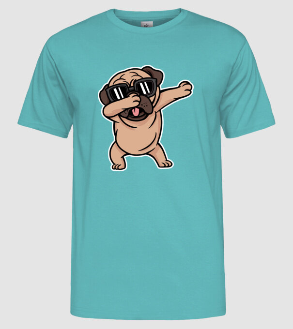 Pug DAB model turcoaz pe tricou