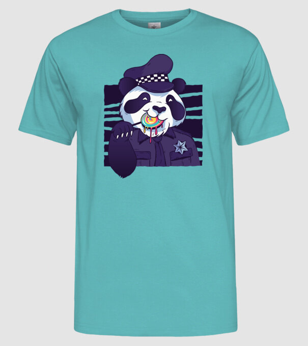 Panda polițist cu acadea model turcoaz pe tricou