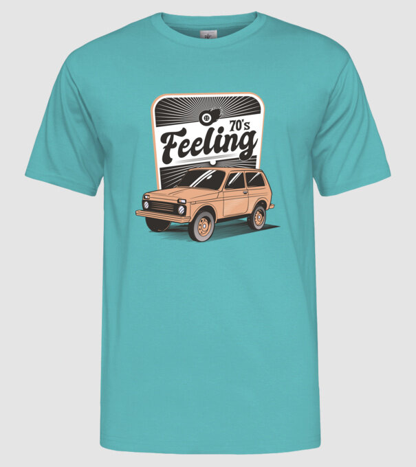 Mașină Retro anii 70 Lada Niva model turcoaz pe tricou