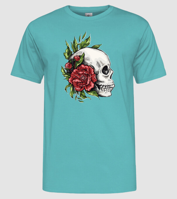 Trandafiri și craniu model turcoaz pe tricou