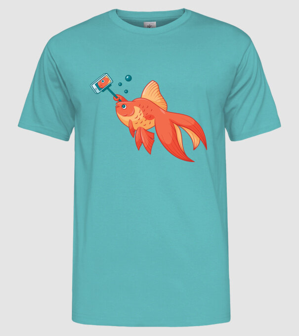 Selfish - Pește făcând selfie model turcoaz pe tricou
