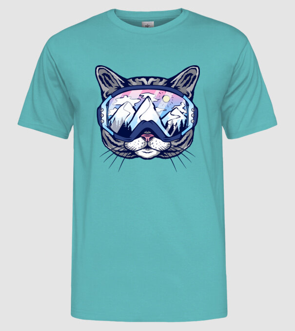 Pisică schior model turcoaz pe tricou