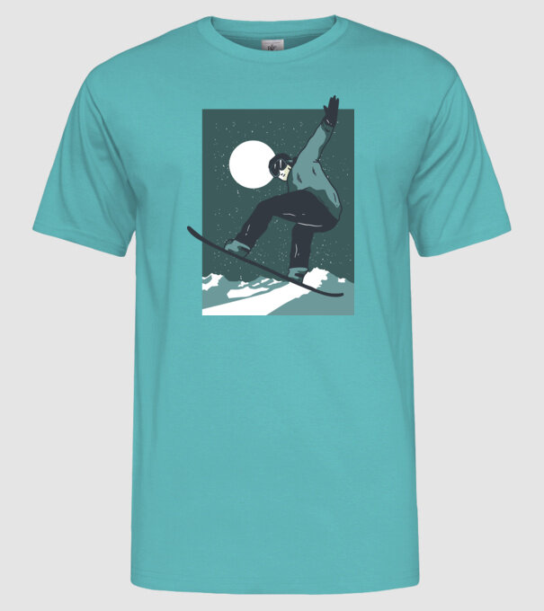 Săritură Snowboard model turcoaz pe tricou