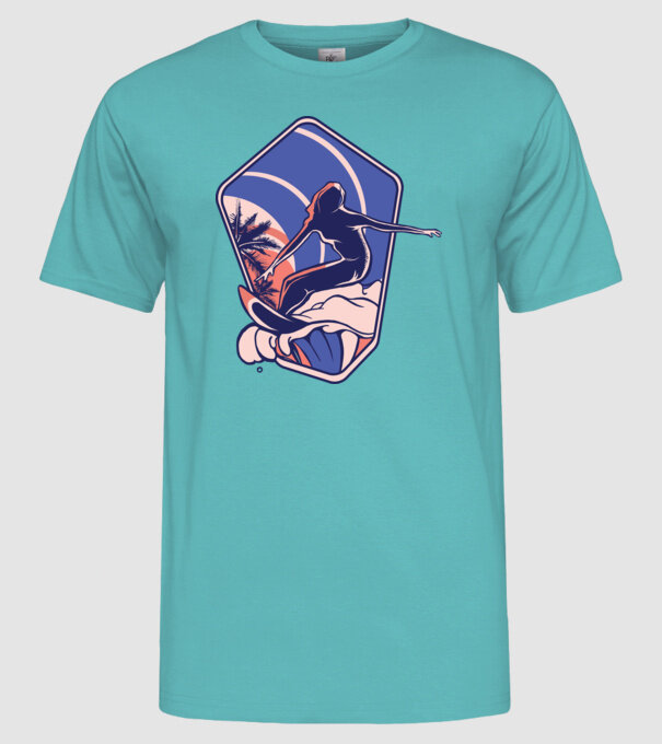 Surf ilustrare model turcoaz pe tricou