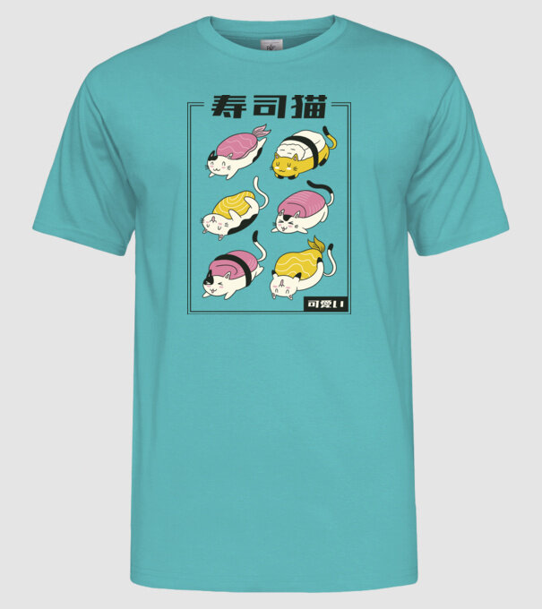 Pisicuțe Sushi model turcoaz pe tricou