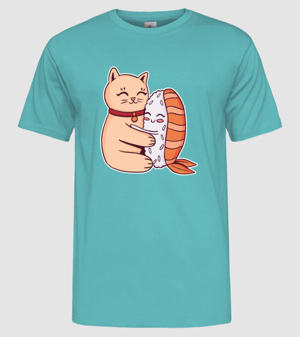 Sushi cu Pisică model turcoaz pe tricou