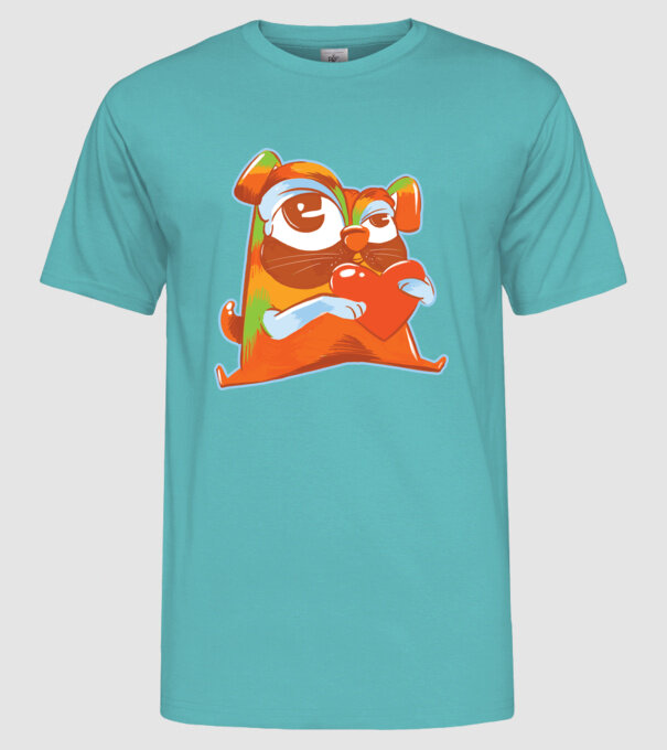 Mops colorat model turcoaz pe tricou