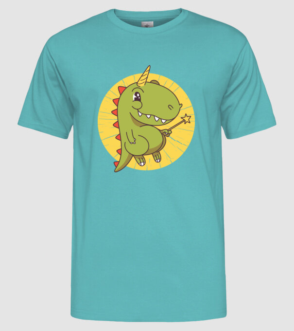 T-rex Unicorn cu baghetă magică model turcoaz pe tricou