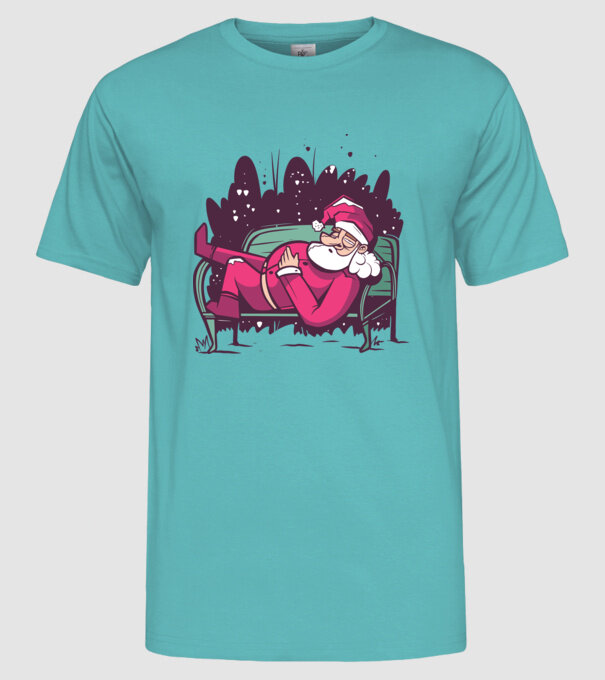 Moș Crăciun doarme model turcoaz pe tricou