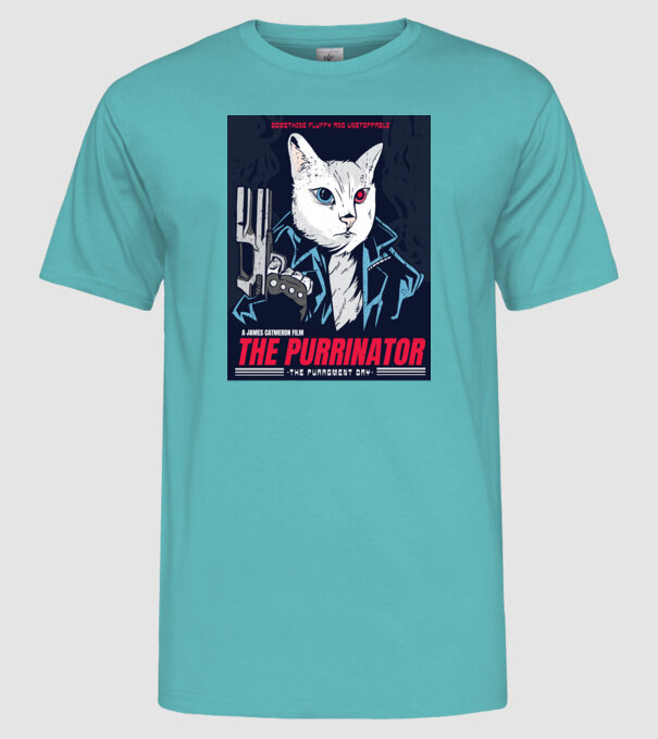 The Purrinator Pisică model turcoaz pe tricou