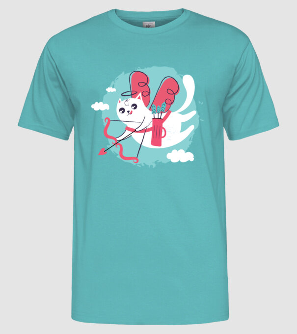 Pisică Valentin model turcoaz pe tricou