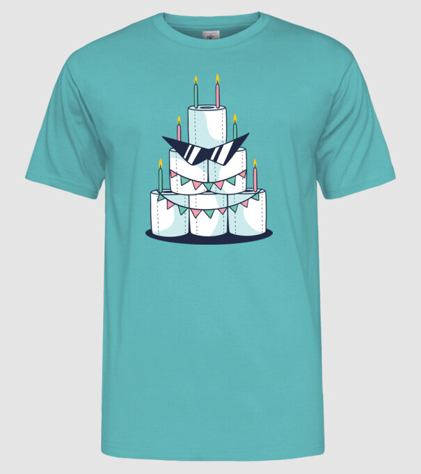 Tort de zi de naștere din hârtie igienică model turcoaz pe tricou