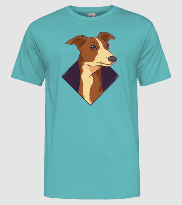 Cap câine Whippet model turcoaz pe tricou