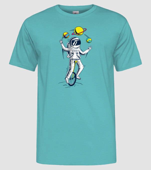 Jongler Astronaut model turcoaz pe tricou